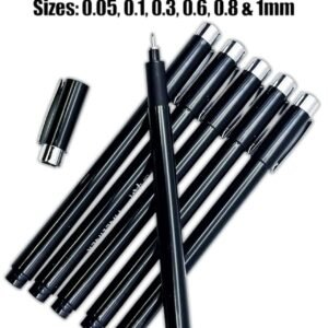 6 BLACK Fineliners Pens 0.05mm To 1mm Fine Liner Drawing Black Pigment Ink UK