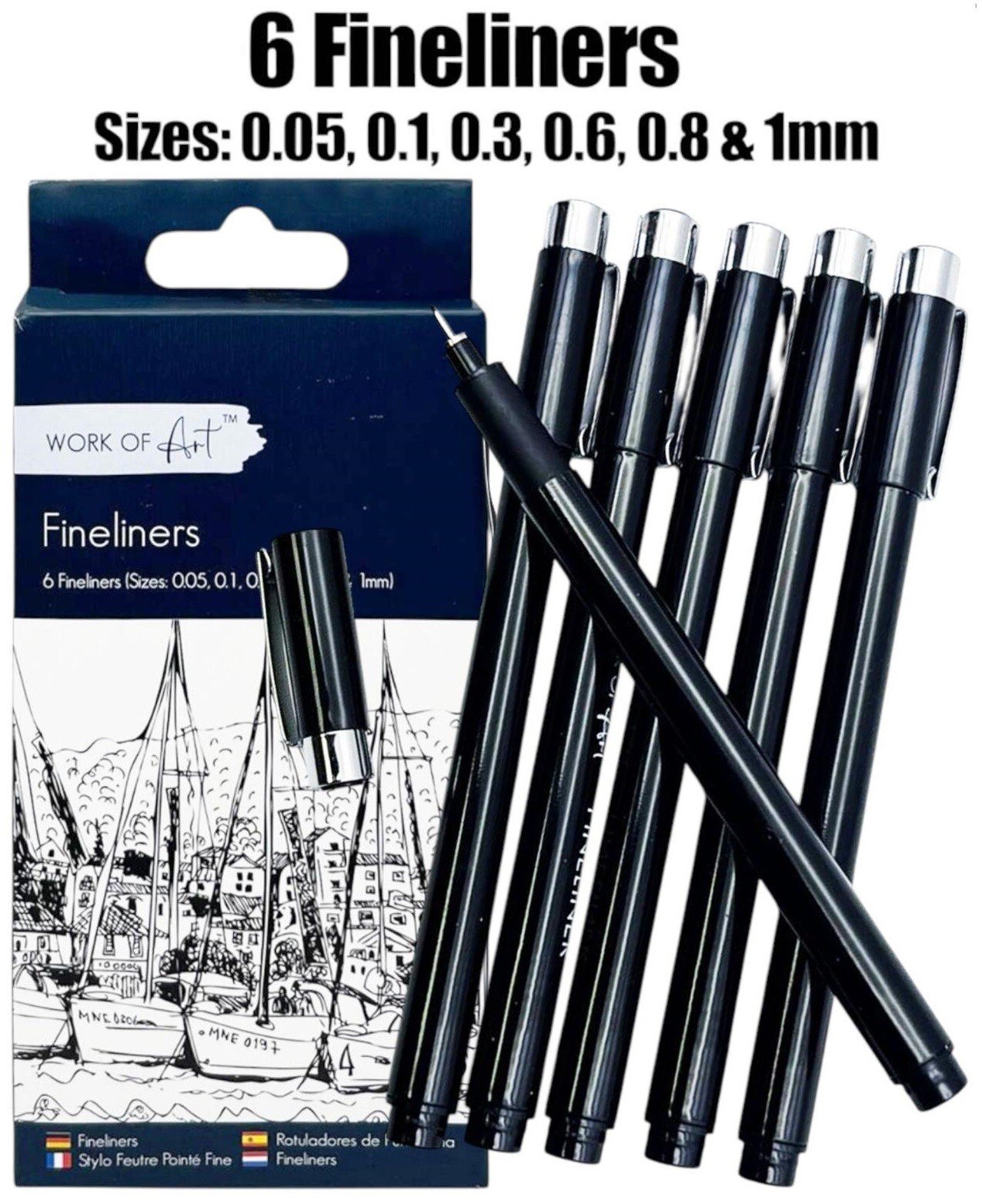6 BLACK Fineliners Pens 0.05mm To 1mm Fine Liner Drawing Black Pigment Ink UK
