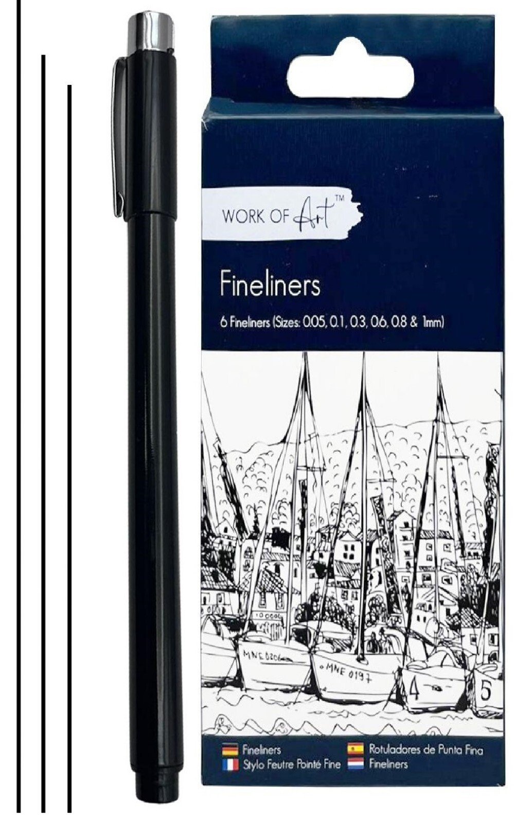 6 BLACK Fineliners Pens 0.05mm To 1mm Fine Liner Drawing Black Pigment Ink UK