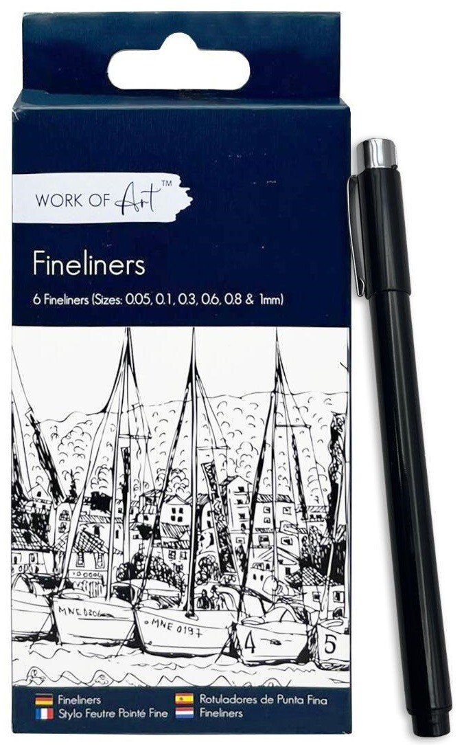 6 BLACK Fineliners Pens 0.05mm To 1mm Fine Liner Drawing Black Pigment Ink UK