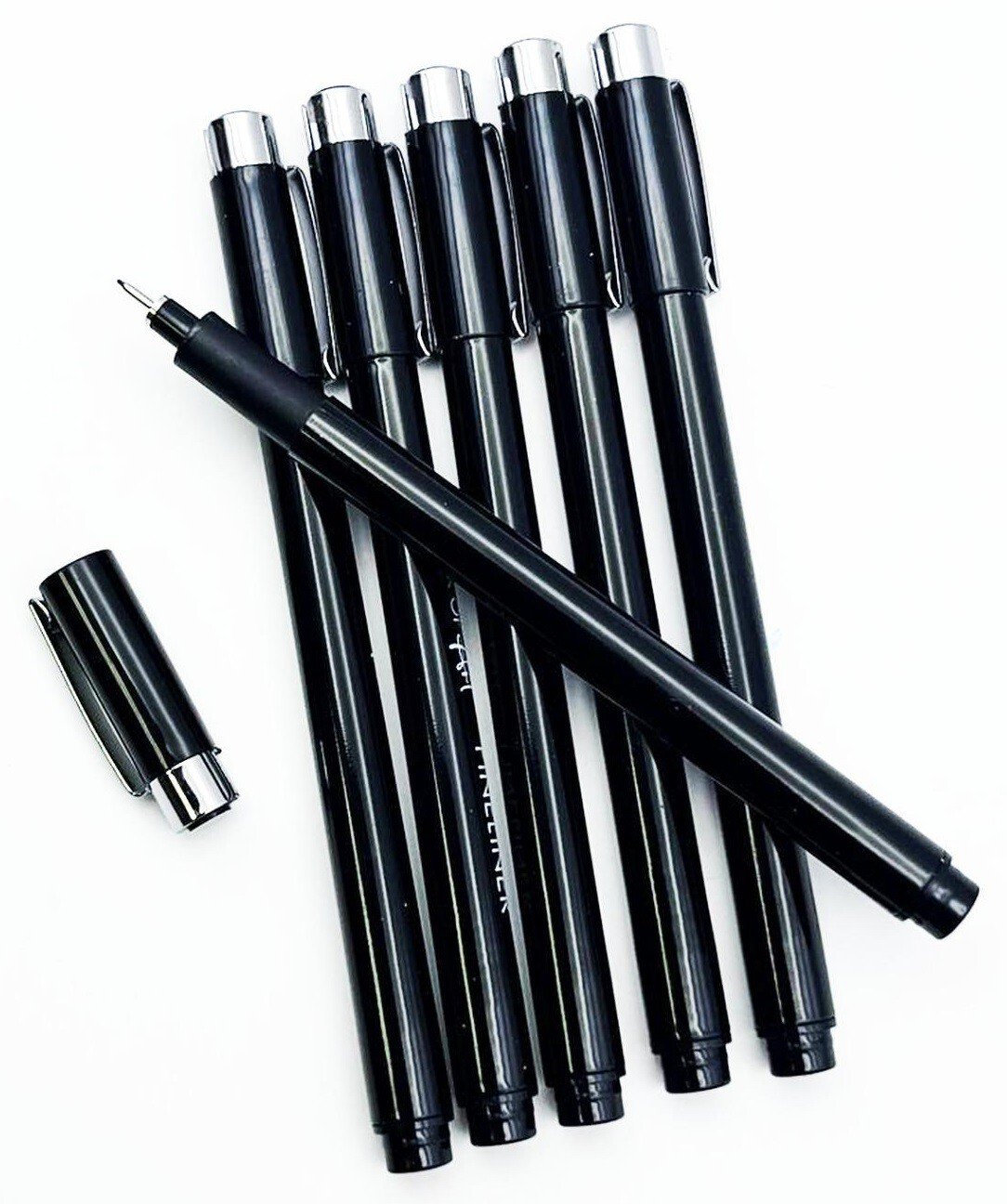 6 BLACK Fineliners Pens 0.05mm To 1mm Fine Liner Drawing Black Pigment Ink UK