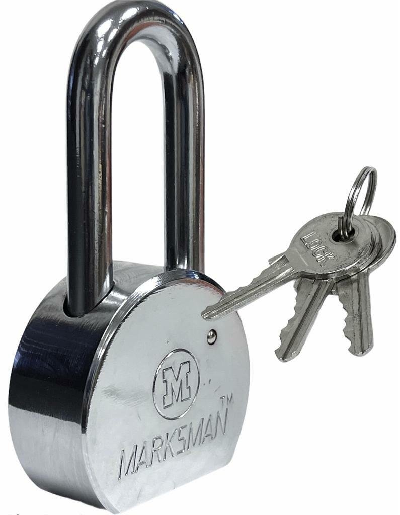 Long Shackle 65mm Chrome Steel High Security Padlock & 3 Keys Heavy Duty Large