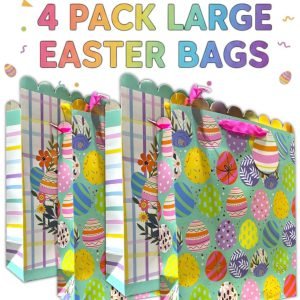 4 Pcs Large Easter Wreath Luxury Present Gift Bags Easter Egg Gift Bag with Tag