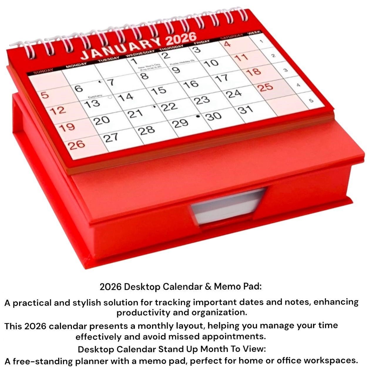 2026 Desktop Calendar Free Standing Planner With Memo Pad Monthly Organiser