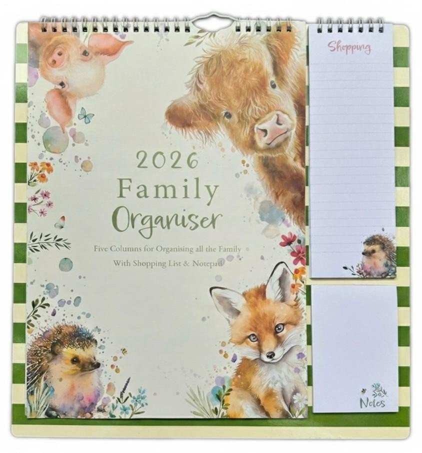 2026 Family Organiser 5 Columns Calendar Planner Month to View Shopping Note Pad