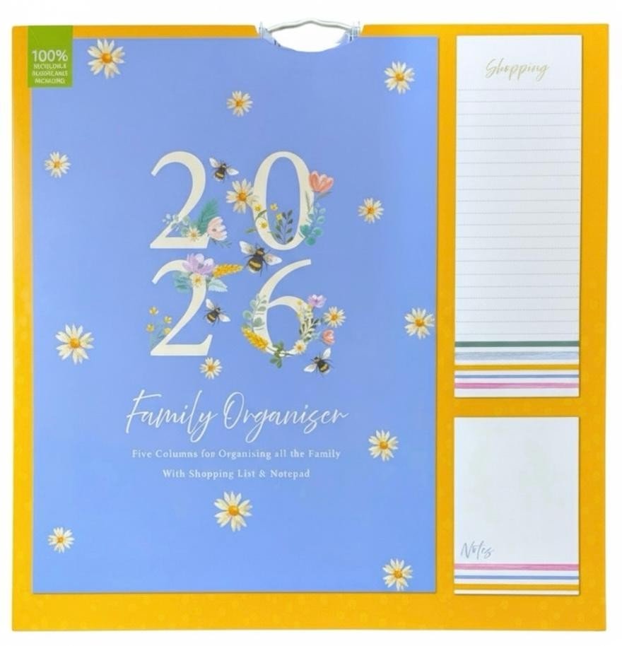 2026 Family Organiser 5 Columns Calendar Planner Month to View Shopping Note Pad