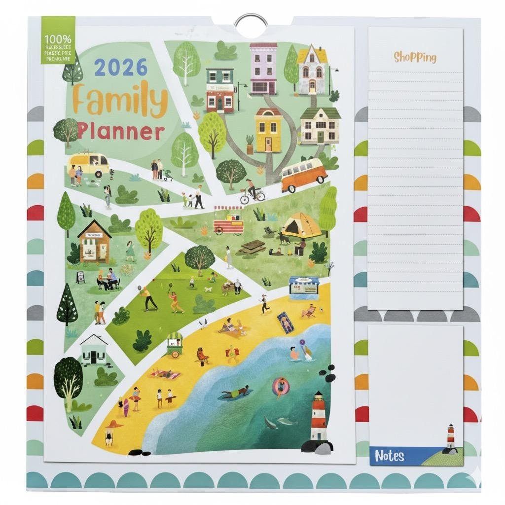 2026 Family Organiser 5 Columns Calendar Planner Month to View Shopping Note Pad