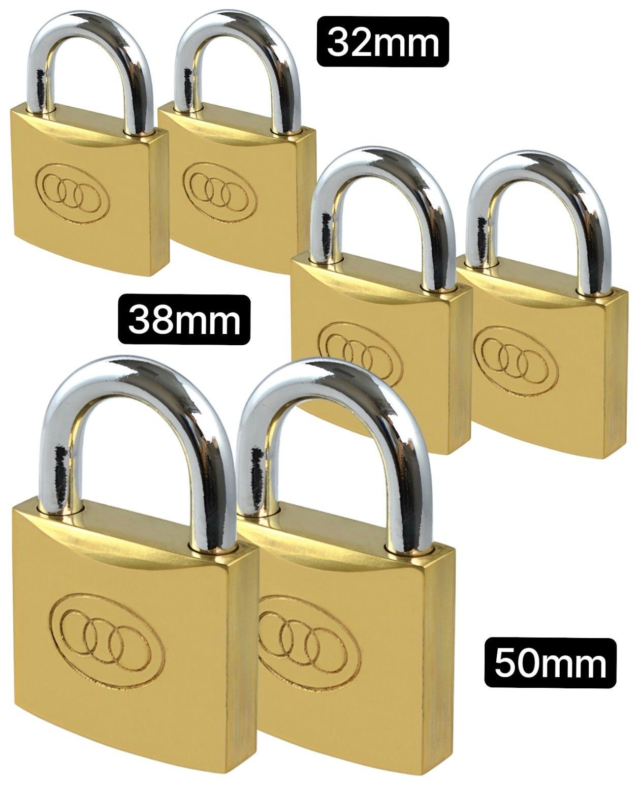 6 x Brass Padlock 32mm 38mm 50mm with 3 Keys luggage suitcase gym shed