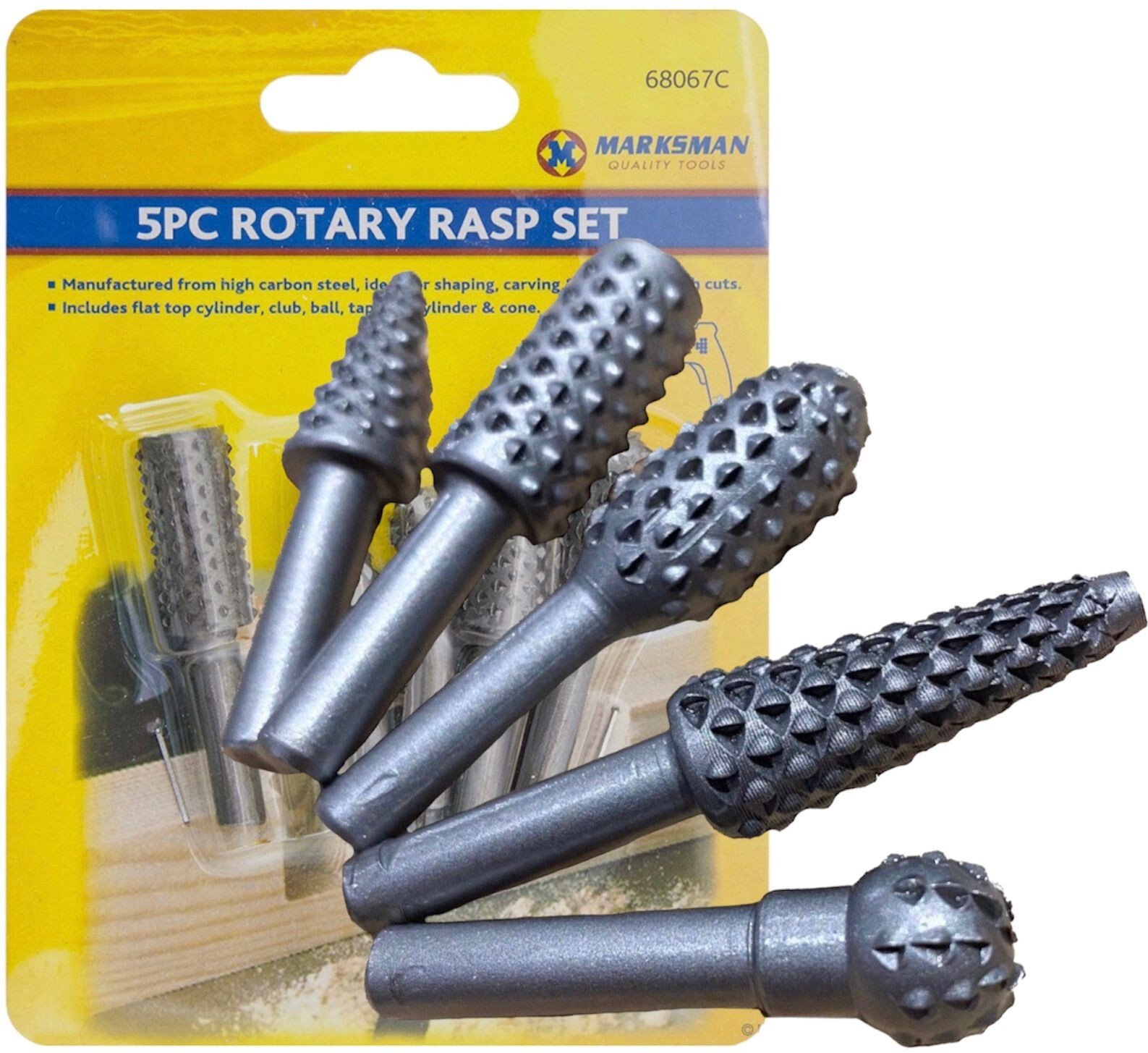 5Pc ROTARY BURR SET Wood Carving File Rasp Power Drill Bits Cone Ball Oval 1/4"