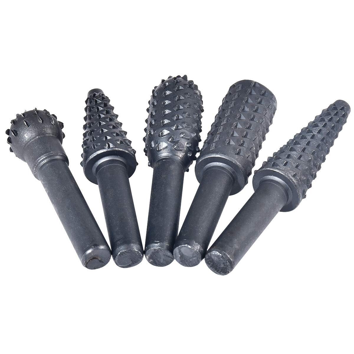 5Pc ROTARY BURR SET Wood Carving File Rasp Power Drill Bits Cone Ball Oval 1/4"