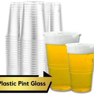 100PK Heavy Duty Clear Plastic Pint Glasses Disposable Pint Cups Party Reusable