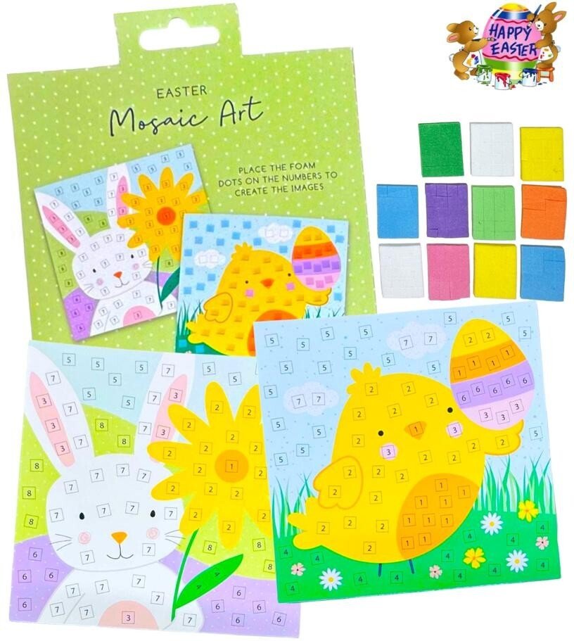 Decorate your Own 2 Easter Mosaics Easter Mosaic Art Bunny Chick Craft Kids Fun