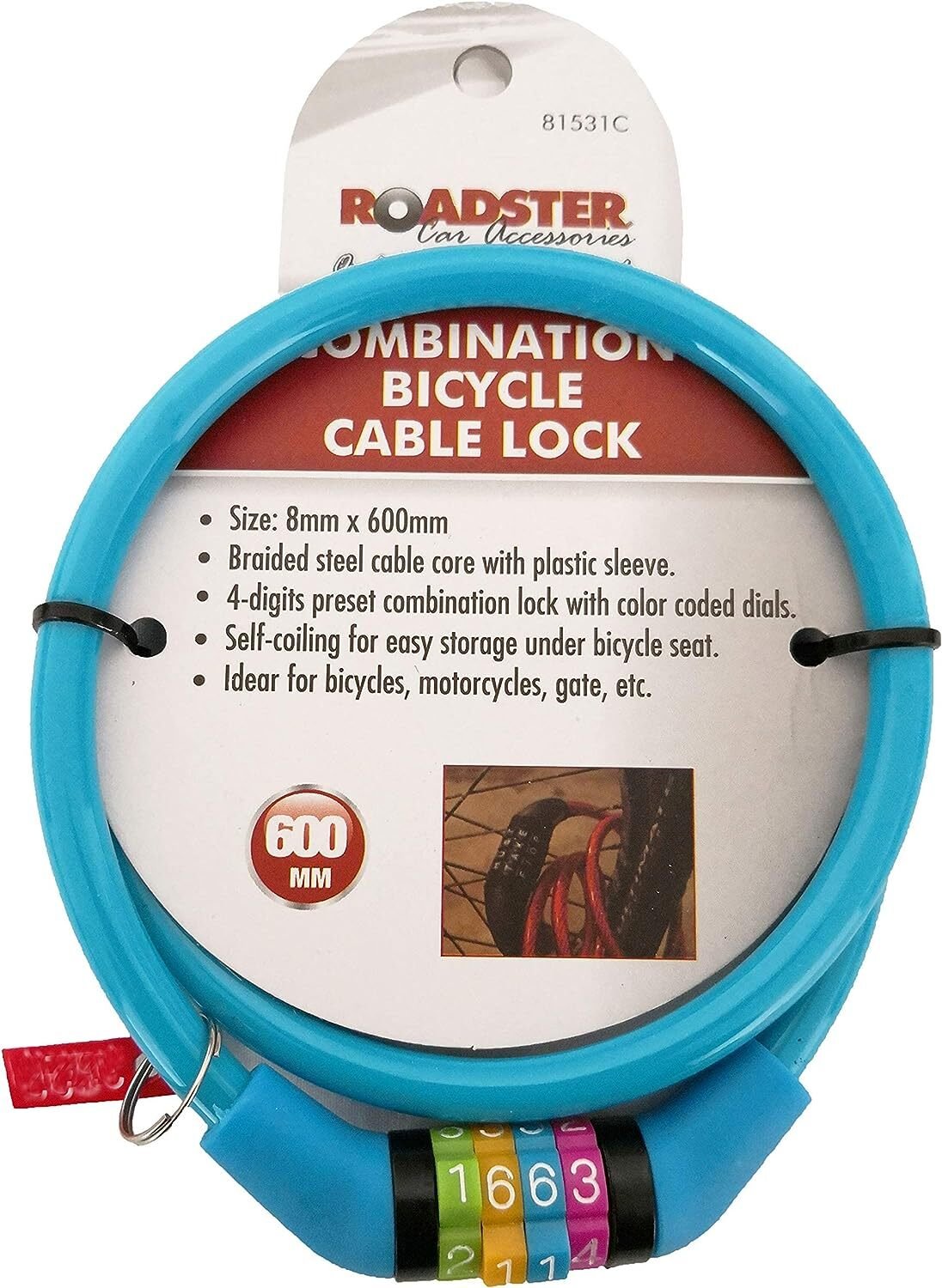 COMBINATION NUMBER CODE BIKE BICYCLE CYCLE LOCK 8MM BY 650MM STEEL CABLE BLACK.