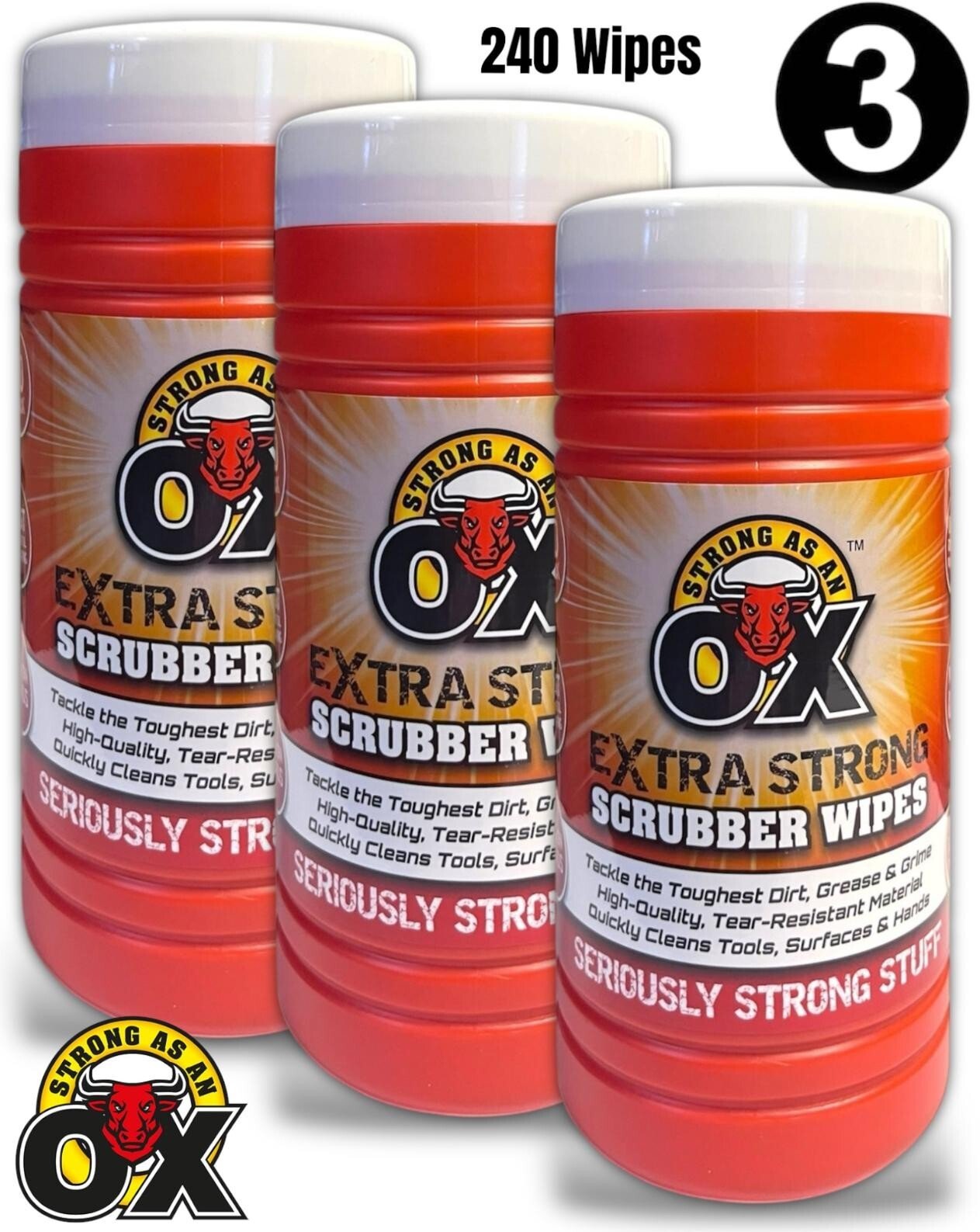 3 x OX Extra Strong Scrubber Wipes Multi Use Heavy Duty Industrial Hand Cleaning