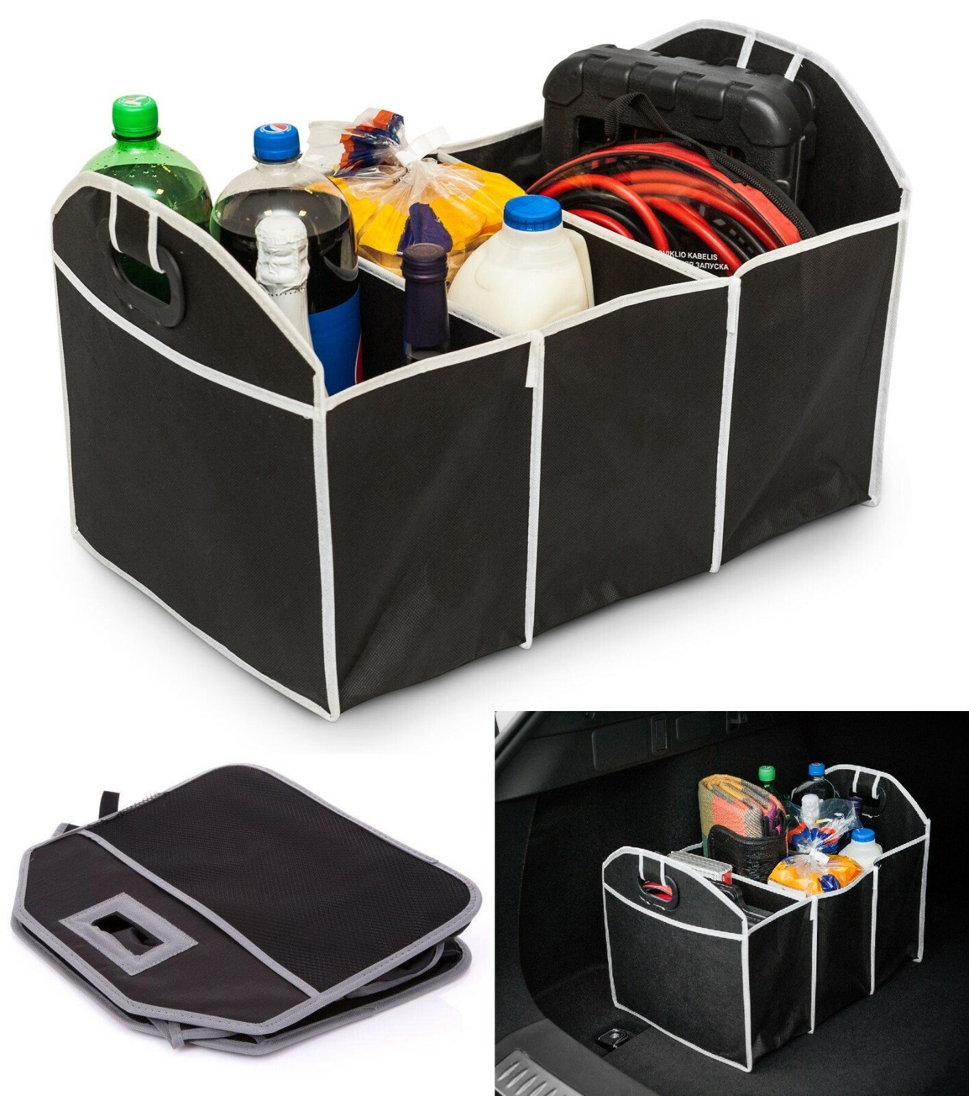 2 IN 1 Car Boot Organiser Shopping Tidy Heavy Collapsible Trunk Storage Bag