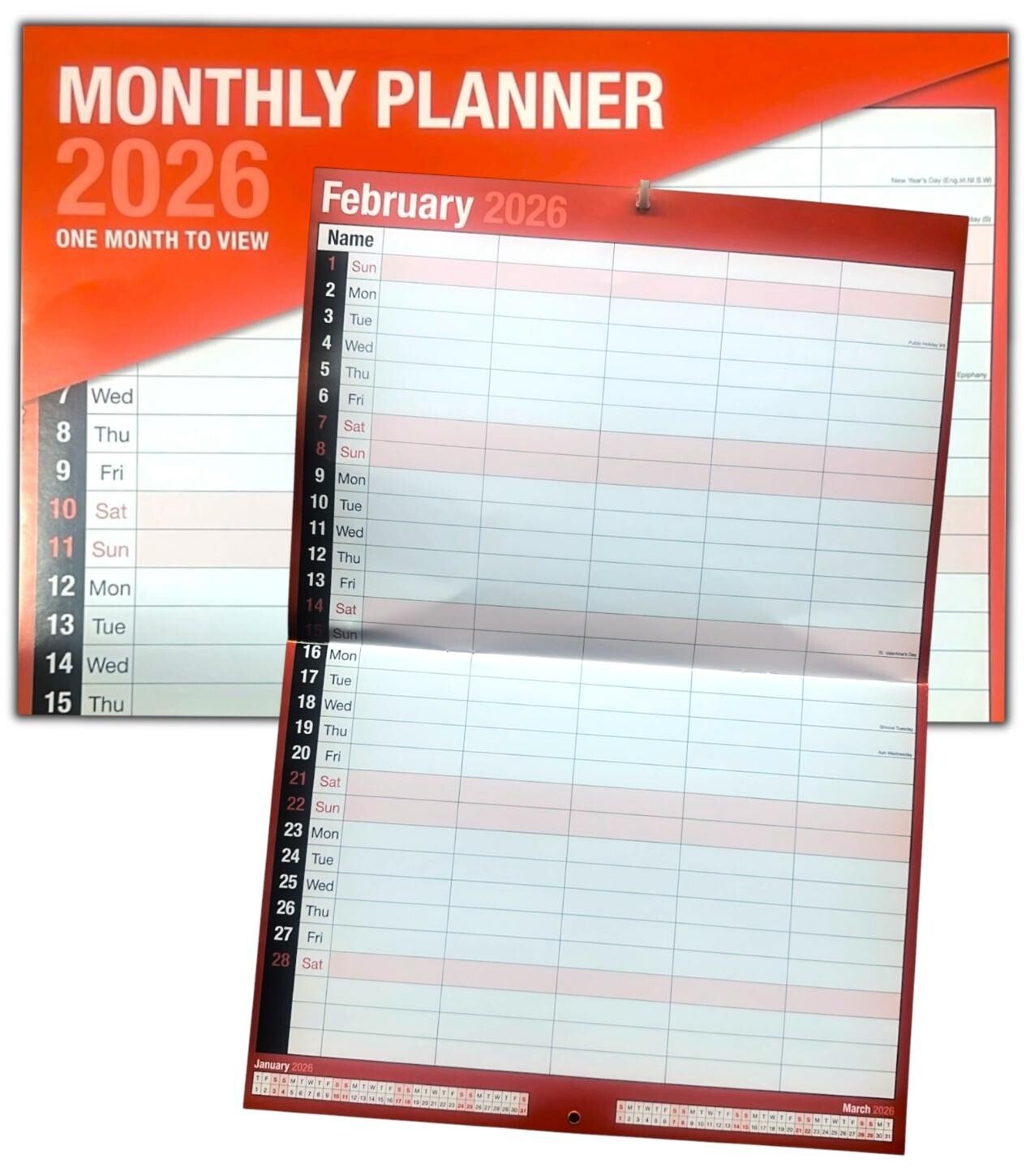 2026 Monthly Planner Wall Hanging Calendar Month to View Spiral Bound Organiser