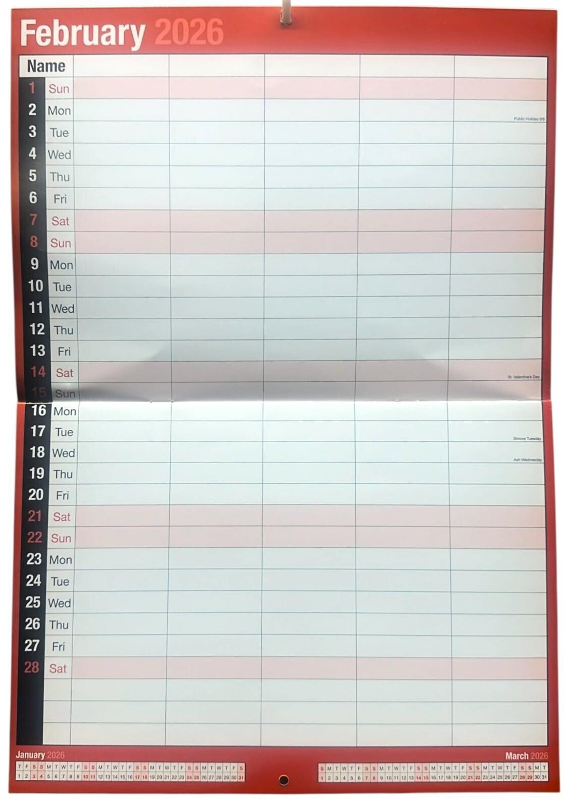 2026 Monthly Planner Wall Hanging Calendar Month to View Spiral Bound Organiser