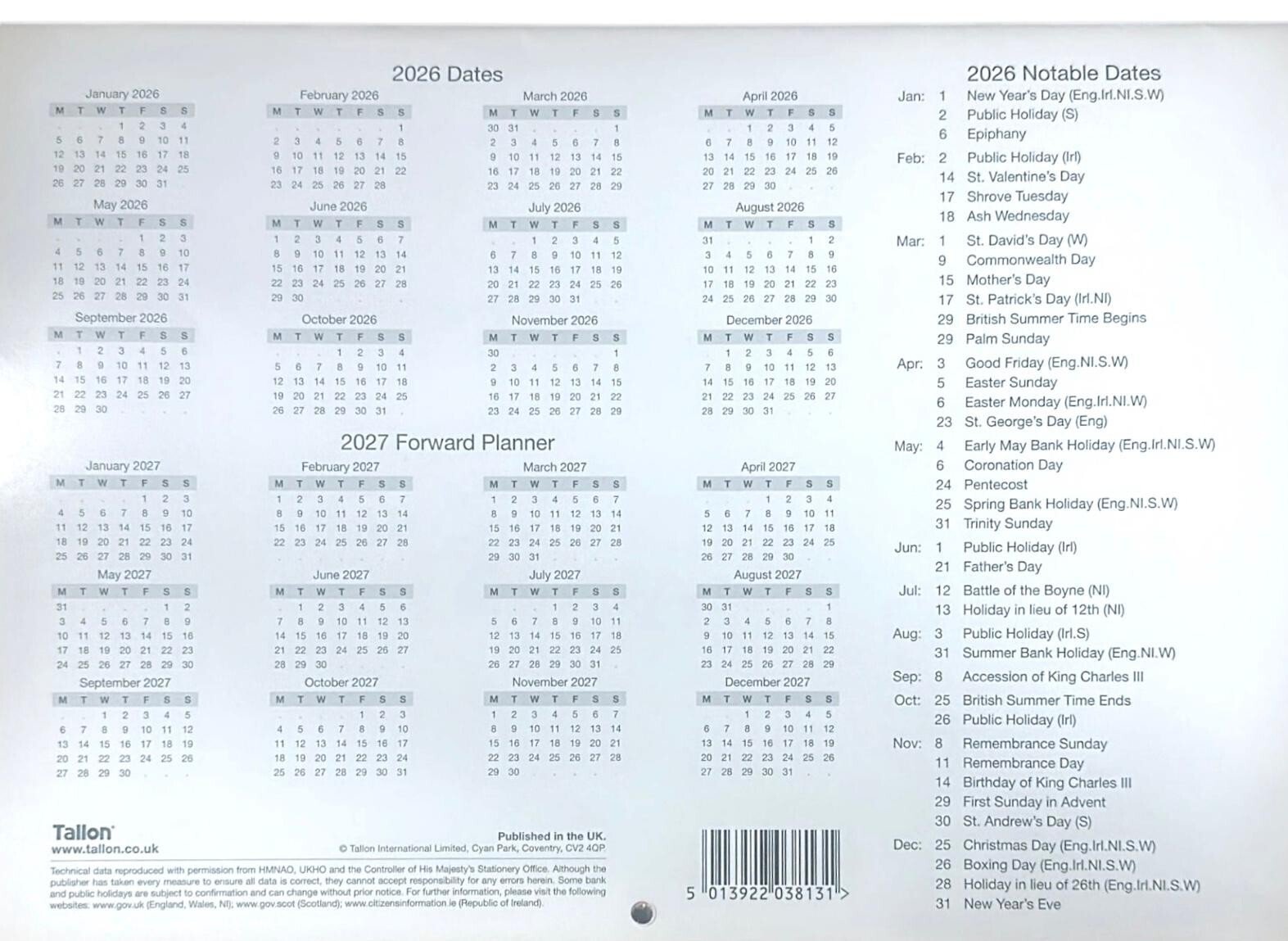 2026 Monthly Planner Wall Hanging Calendar Month to View Spiral Bound Organiser