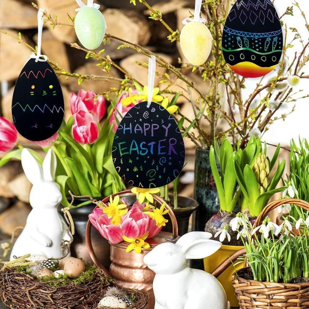 12pcs Easter Rainbow Scratch Art Novelty Kit Kids Crafts Home Activity Fun