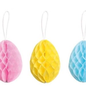 3 x Easter 10cm Honeycomb Paper Baubles Easter Egg Hanging Party Decorations Fun