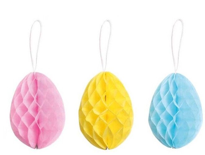 3 x Easter 10cm Honeycomb Paper Baubles Easter Egg Hanging Party Decorations Fun