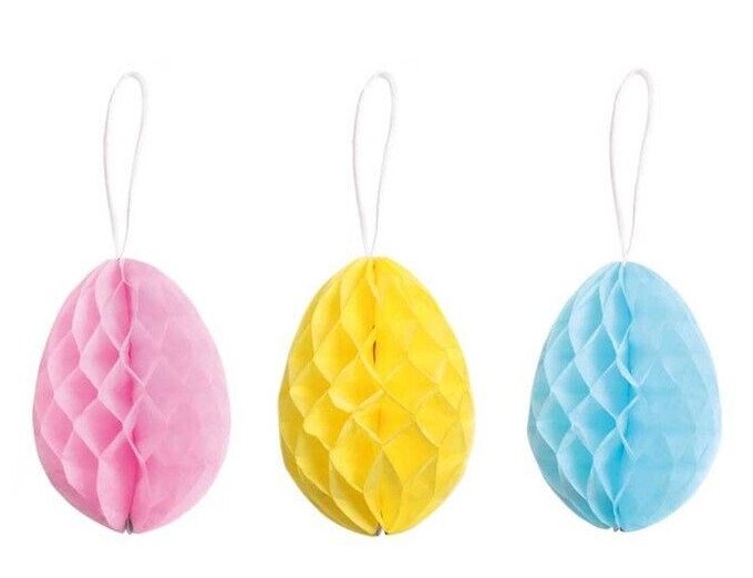 3 x Easter 10cm Honeycomb Paper Baubles Easter Egg Hanging Party Decorations Fun