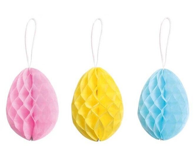 3 x Easter 10cm Honeycomb Paper Baubles Easter Egg Hanging Party Decorations Fun