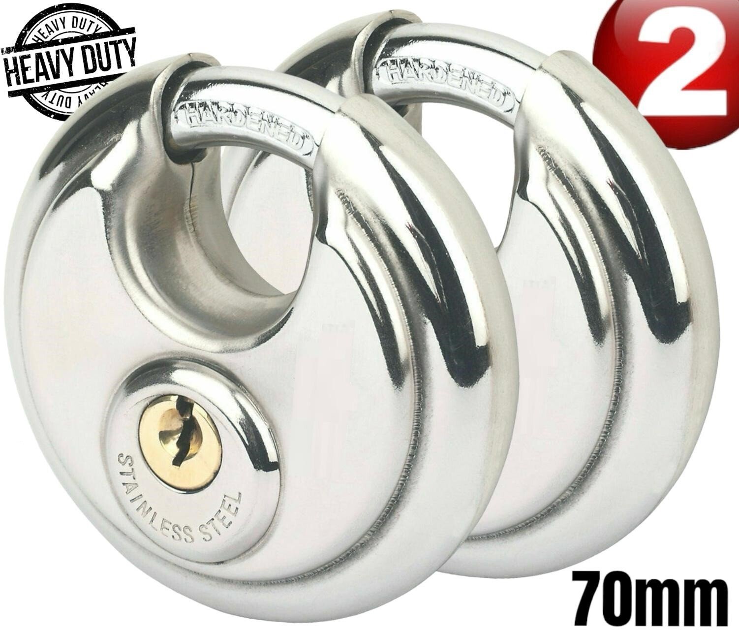 2Pcs Disc Padlock 70mm Heavy Duty Secure Outdoor Lock Waterproof stainless steel