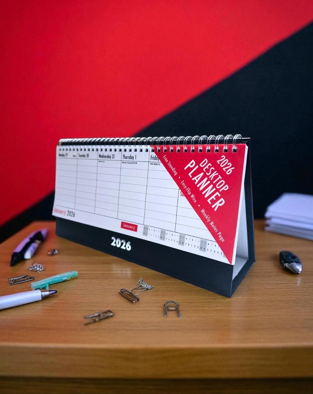 2026 Month To View Stand Up 27cmx17.5cm Spiral Desk Office Top Calendar Planner