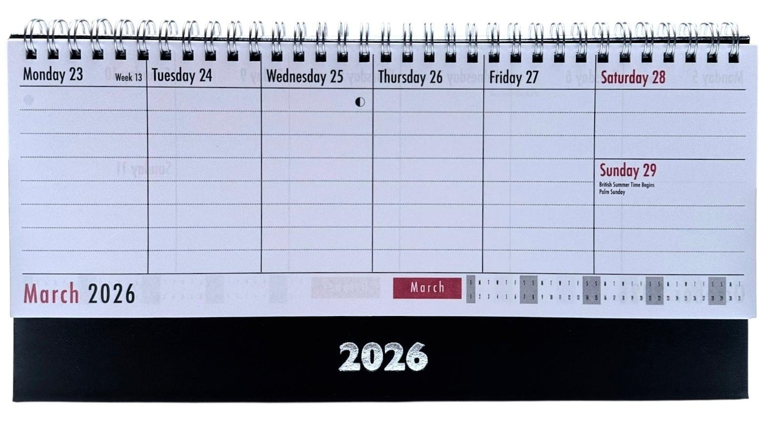 2026 Month To View Stand Up 27cmx17.5cm Spiral Desk Office Top Calendar Planner