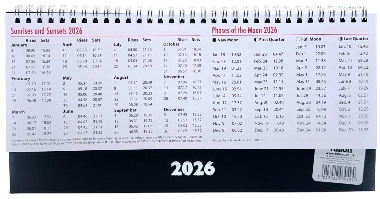 2026 Month To View Stand Up 27cmx17.5cm Spiral Desk Office Top Calendar Planner