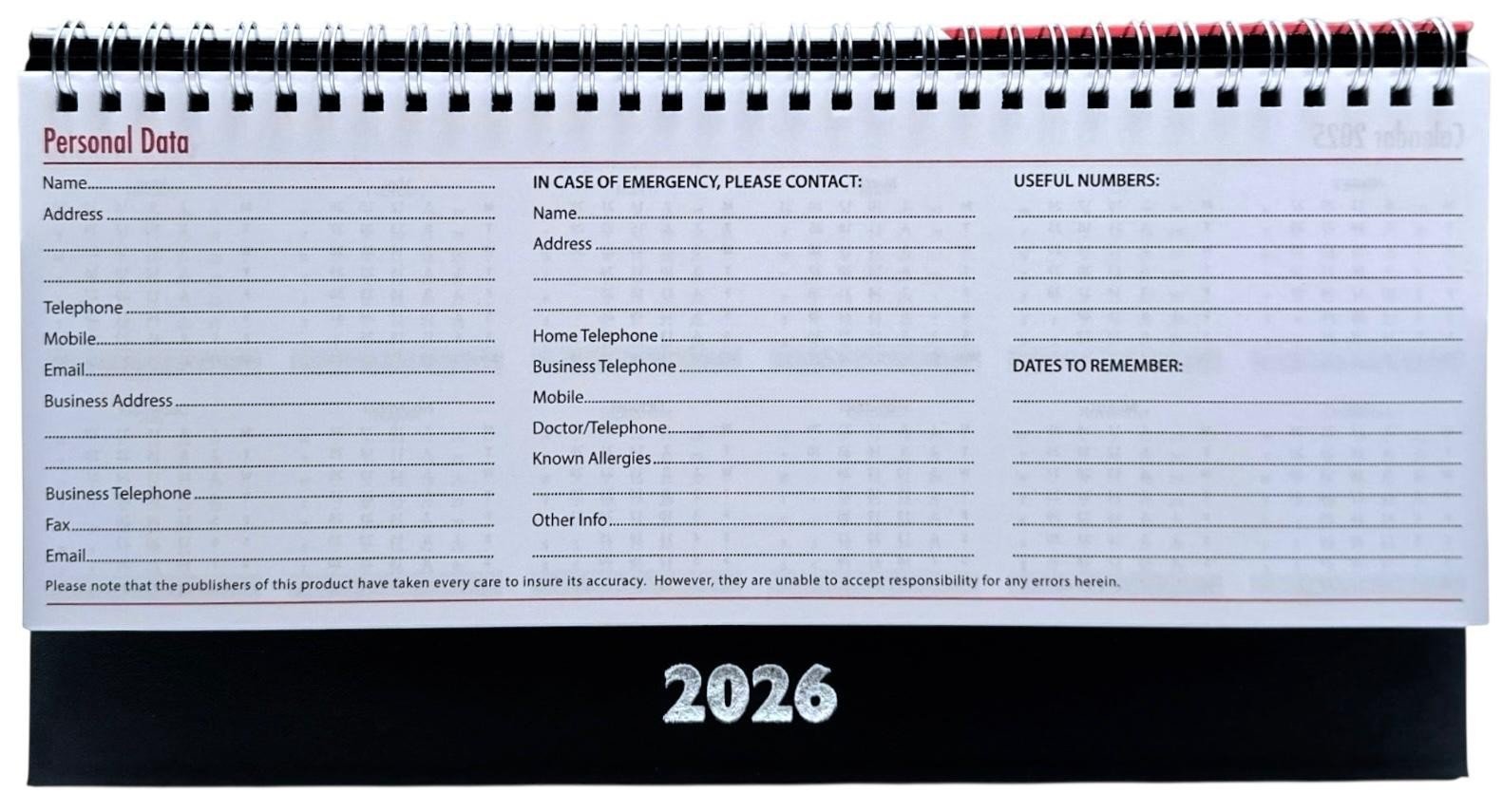 2026 Month To View Stand Up 27cmx17.5cm Spiral Desk Office Top Calendar Planner