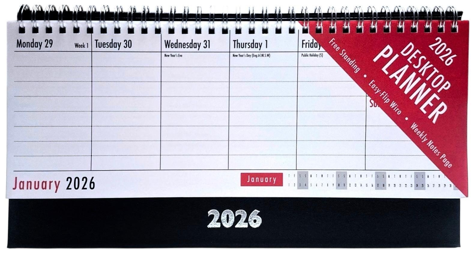 2026 Month To View Stand Up 27cmx17.5cm Spiral Desk Office Top Calendar Planner