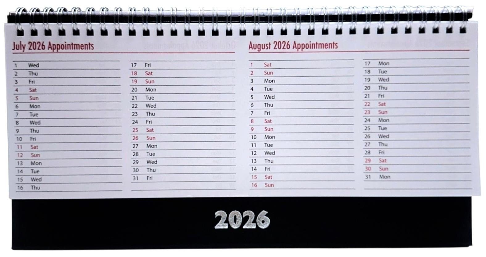 2026 Month To View Stand Up 27cmx17.5cm Spiral Desk Office Top Calendar Planner