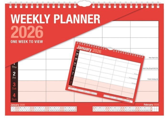 2026 Weekly Planner Wall Hanging Calendar Week to View Spiral Bound Organiser