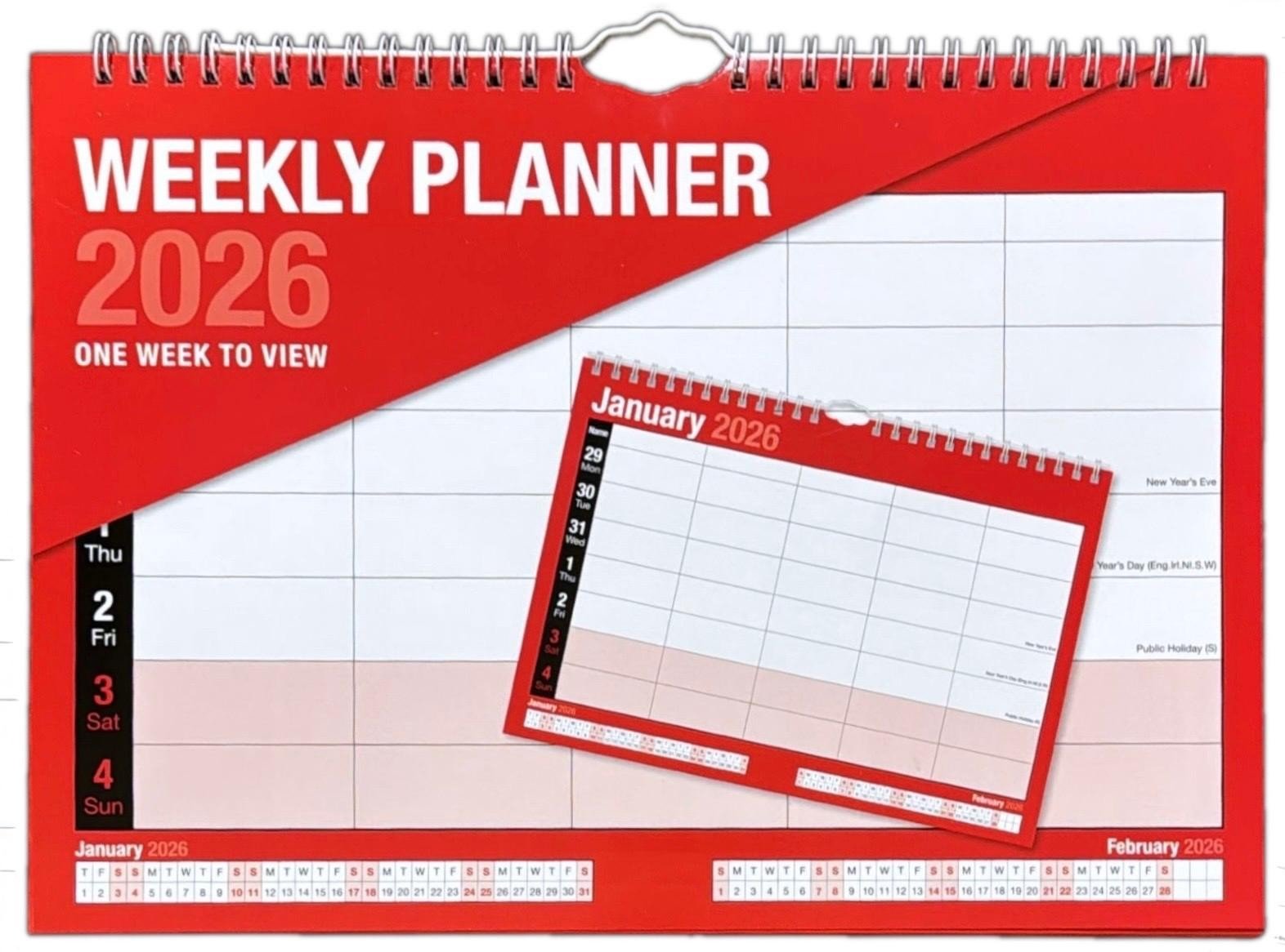 2026 Weekly Planner Wall Hanging Calendar Week to View Spiral Bound Organiser