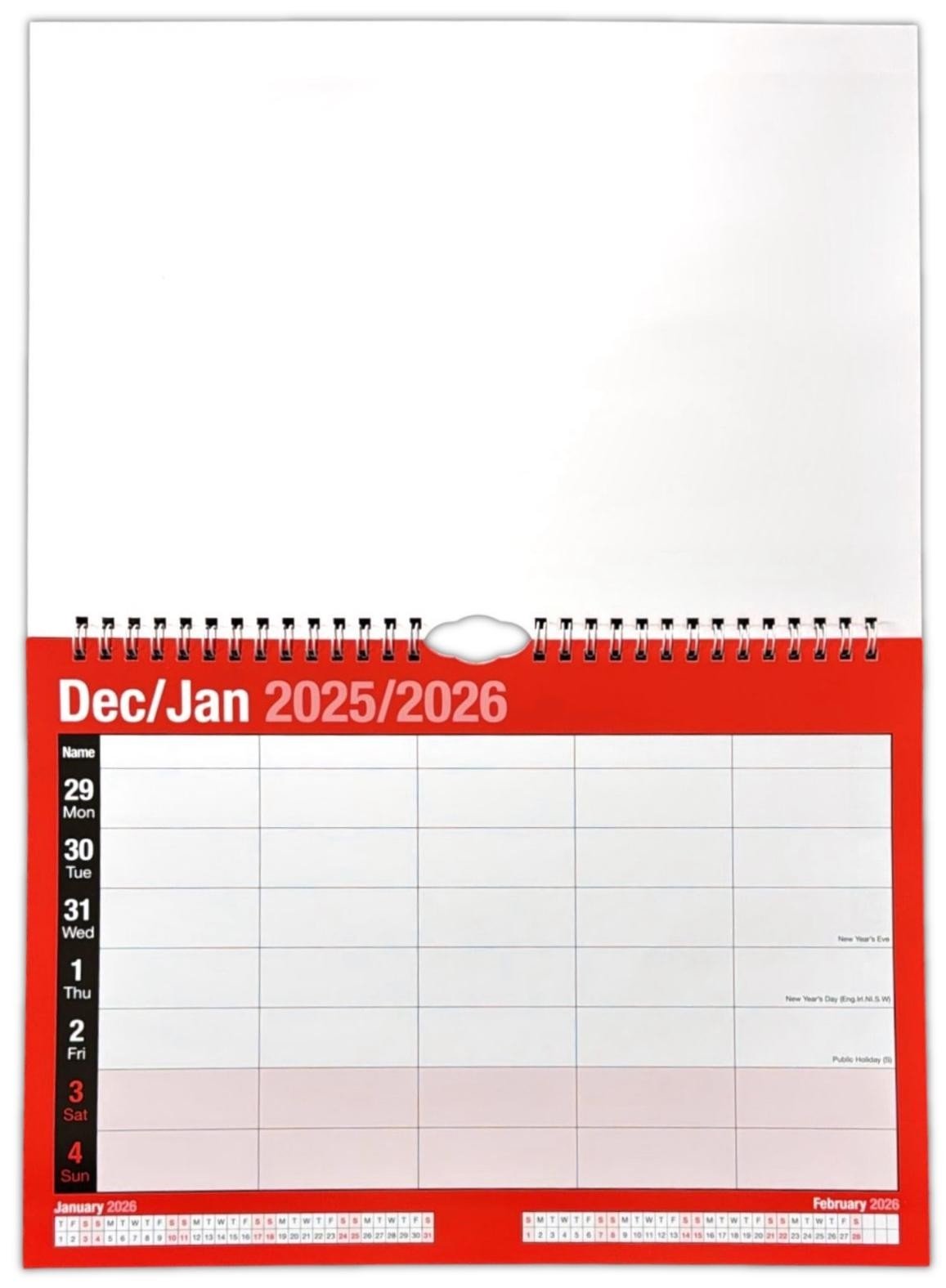 2026 Weekly Planner Wall Hanging Calendar Week to View Spiral Bound Organiser