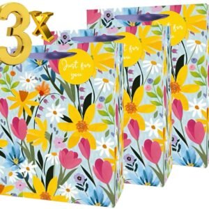 3x Medium Easter Floral Luxury Present Gift Bags Easter Egg Gift Bag with Tag