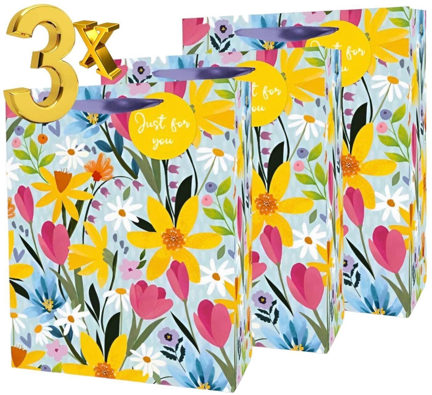 3x Medium Easter Floral Luxury Present Gift Bags Easter Egg Gift Bag with Tag