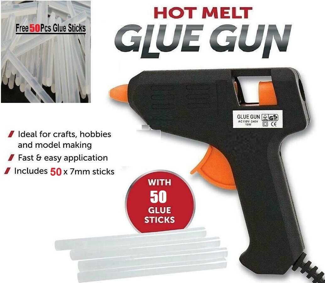 Glue Gun Hot Melt Electric Trigger DIY Adhesive Hobby Craft Free 50 Glue Sticks
