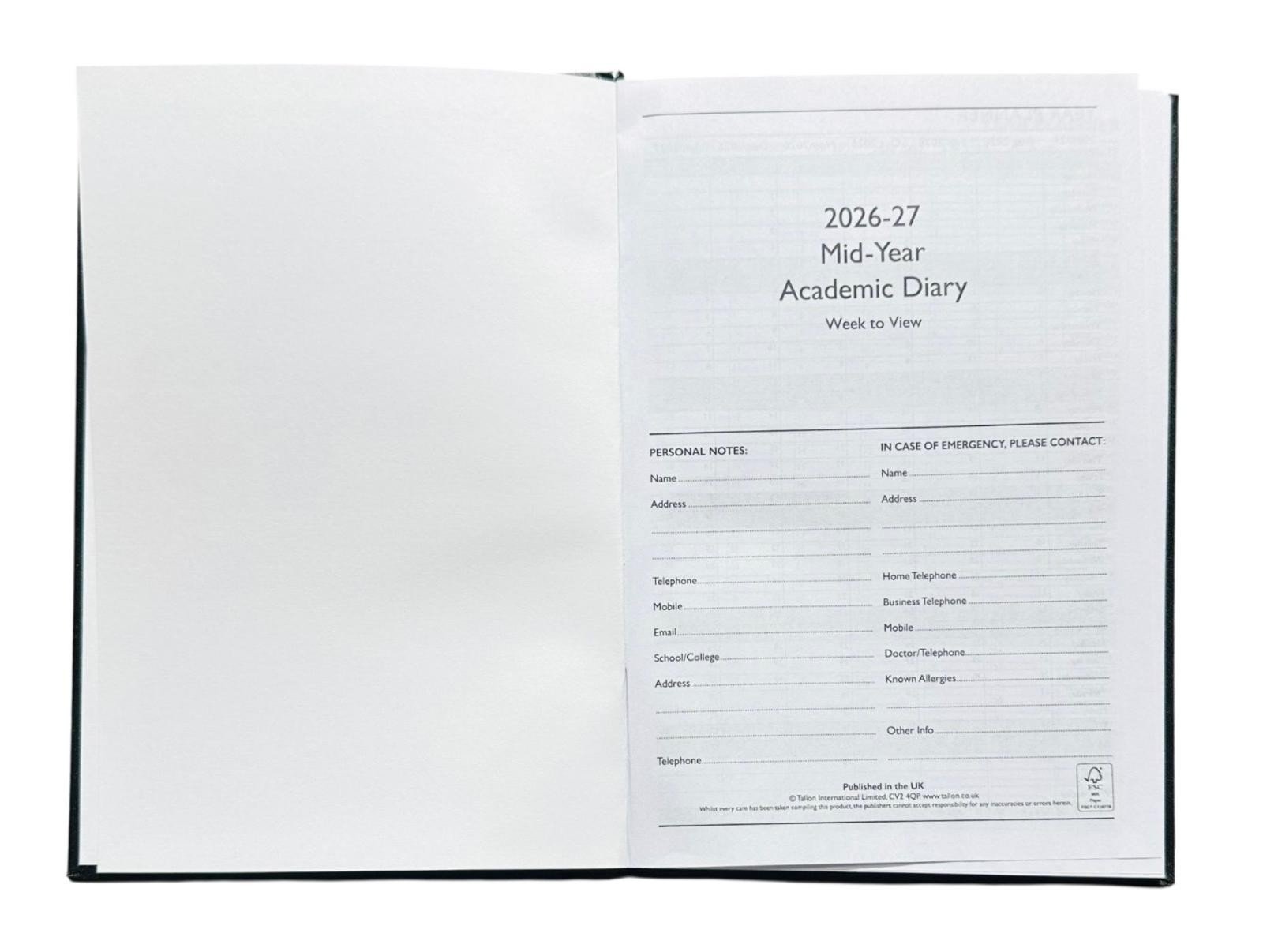2026-2027 A5 Size Academic Mid Year Week to View Student Teacher Diary Planner