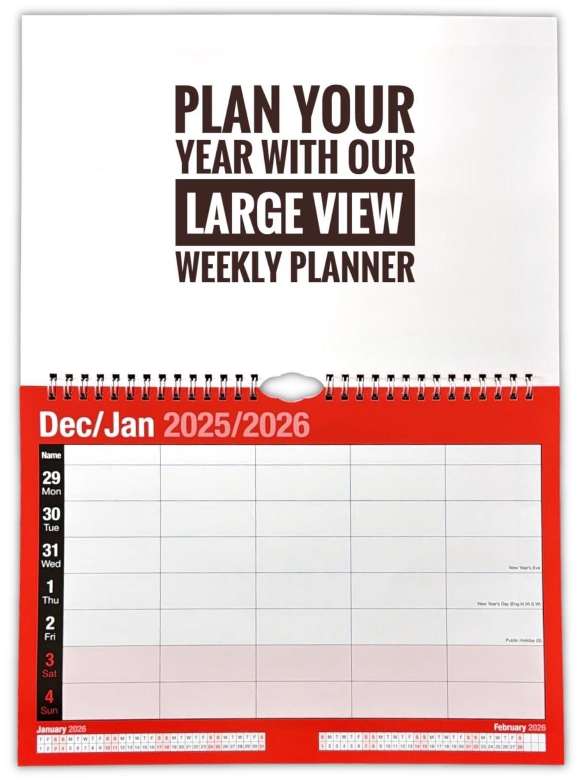 2026 Week To View 5 Column Calendar Hanging Spiral Daily Home Office Planner