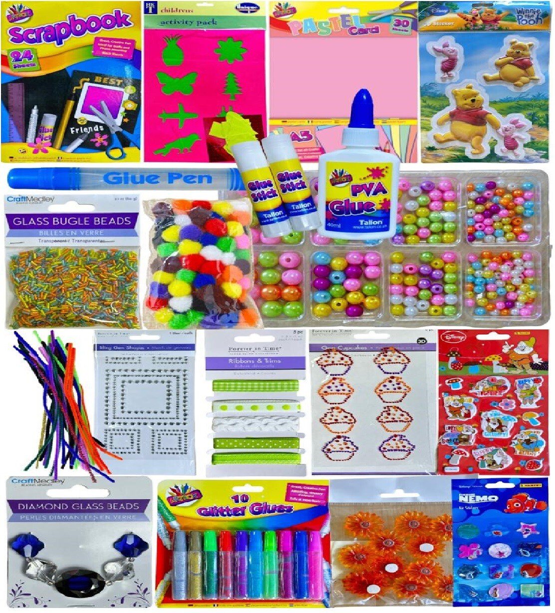 Kids Craft & Activity Set - Glitter Glue, Paper And Card Packs - ALL IN 1 PACK