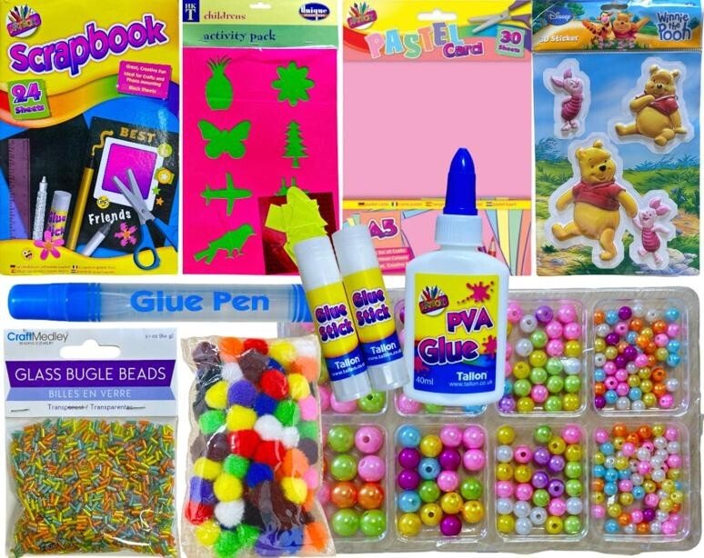 Kids Craft & Activity Set - Glitter Glue, Paper And Card Packs - ALL IN 1 PACK