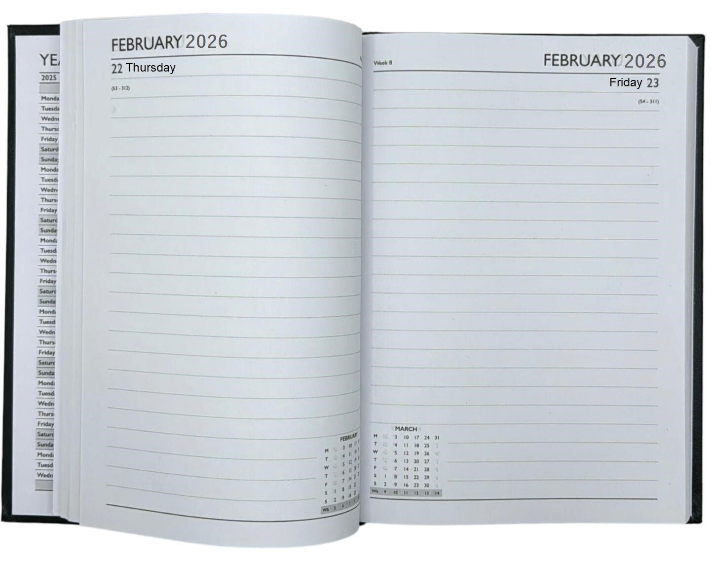2026 A4/A5/A6 Day A page, Week To View Hard Backed Casebound Cover Desk Diary