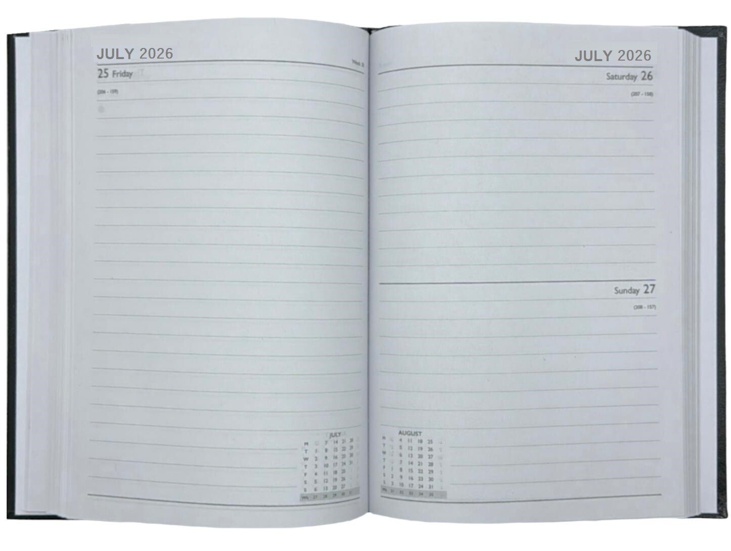 2026 A4/A5/A6 Day A page, Week To View Hard Backed Casebound Cover Desk Diary
