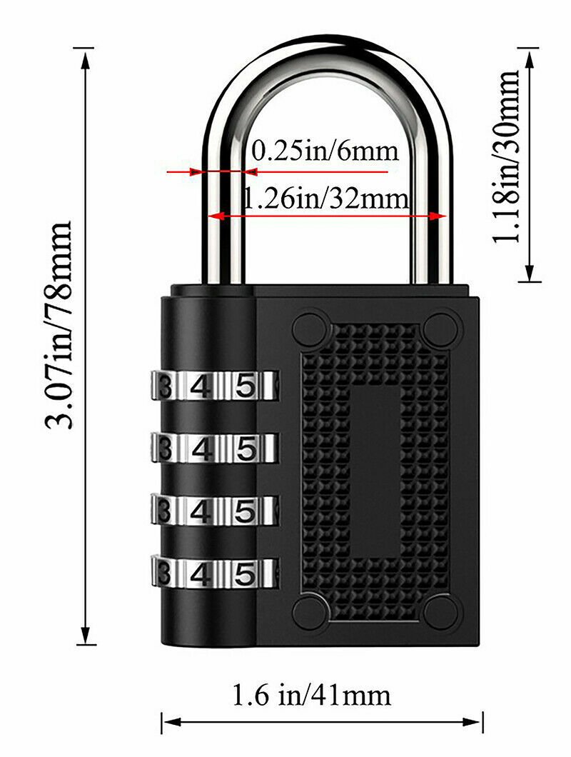 4 Digit Combination Lock Padlock Weatherproof For Locker Gym Bag Travel Suitcase