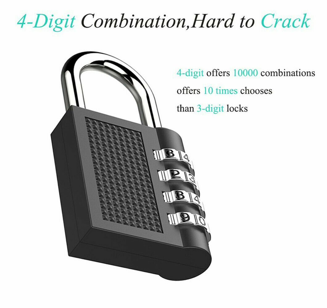 4 Digit Combination Lock Padlock Weatherproof For Locker Gym Bag Travel Suitcase