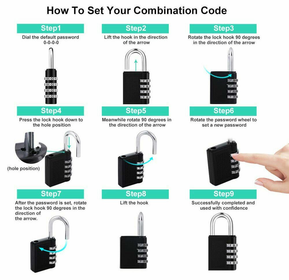 4 Digit Combination Lock Padlock Weatherproof For Locker Gym Bag Travel Suitcase