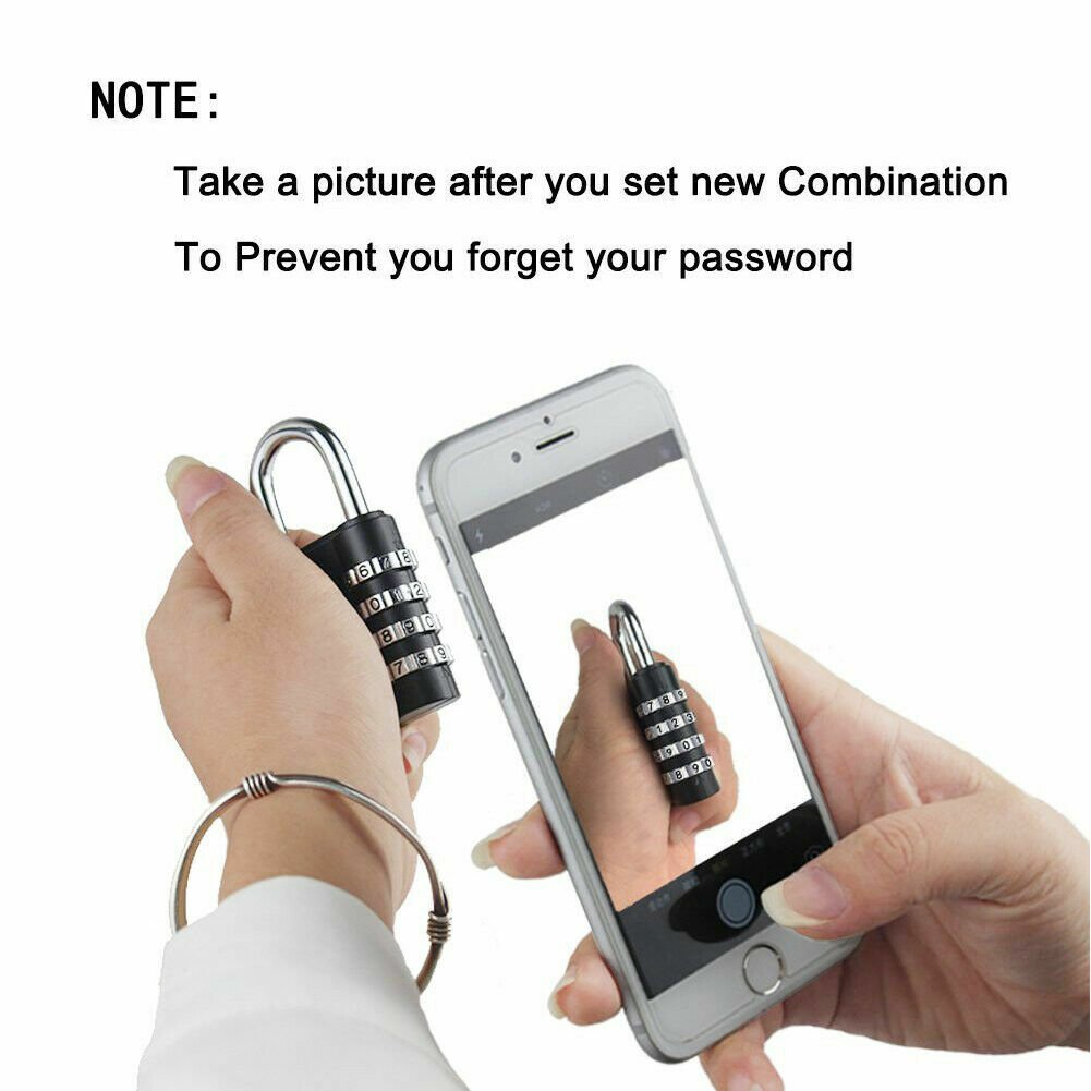 4 Digit Combination Lock Padlock Weatherproof For Locker Gym Bag Travel Suitcase